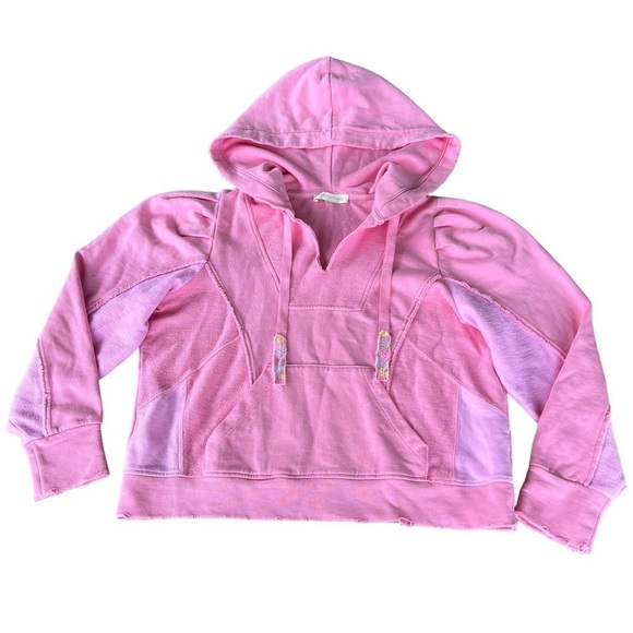 LoveShackFancy Allouette Hoodie Party Pink Distressed Patches Cottage XS GUC HTF - Picture 5 of 16